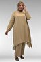 67044 Plus Size Asymmetrical Cut Pants Muslin Set - Beige