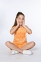 A-3610 Girls' 100% Cotton Summer Short-Sleeved Pajama Set with Shorts and Embroidered Design, Orange - 5