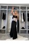Women's Black Lace Piece Neck Tie-Detail Maxi Dress - 3
