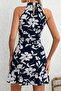 New Season Women's Off the Shoulders High Neck Belted Patterned Short Single Jersey Dress - 6