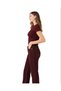 Women's Burgundy Crew Neck Short Sleeve Cotton Pack Rib Knit Textured Body-Hugging Basic Body T-Shirt - 4