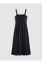 Black Square Collar Strap Poplin Waist-Fitted Dress - 6