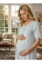 New Season Blue Summer Buttoned Elegant Lace Embroidered Short Sleeve 100% P Cotton Maternity Nightgown - 8