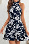 New Season Women's Off the Shoulders High Neck Belted Patterned Short Single Jersey Dress - 5