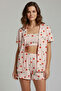 Kiraz Patterned Powder Pink Triple Cropped /Shirt/Shorts Pajama Set