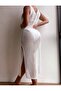 Lace-Like Knit Pattern V-Neck Midi Length Beach Dress - 3