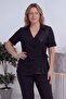 Black Sequined Double Set Plus Size Blouse and Pants - 6