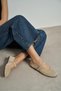 Mono Beige Genuine Leather Buckle Detail Flat Sole Women's Ballet Flats - 3