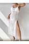 Strappy Model Backless Slit Detailed 100% Cotton Knitted Beach Dress - 2
