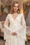 Luxury Lace Piece Bridal Robe Set - Special Design White Satin Nightgown - 4