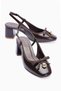 Women's Heeled Shoes Bowknot Gold Detailed Open Back Olina Brown
