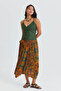 Loose Midi Flared Skirt with Tie Waist - 7