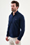 Straight Slim Fit Zipper Long Sleeve Men's Shirt Navy Blue - 27141.26Y - 4