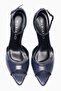 Women's Stiletto Pointed Toe Crocodile Patterned Ankle Strap Heeled Shoes Valeria Navy Blue - 5