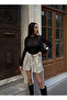 Women's High Waist Knitted Belt Pack Pocketed Shorts Beige - 6