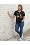 Women's Black V-Neck Large Size Cotton Bicycle Printed Special Collection T-Shirt - 3