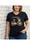 Women's Black V-Neck Large Size Cotton Bicycle Printed Special Collection T-Shirt