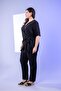 3330950 طقم نسائي مقاس كبير بصفين من الأزرار وربطة عنق، مكون من قطعتين، أسود - 3