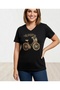 Women's Black V-Neck Large Size Cotton Bicycle Printed Special Collection T-Shirt - 6