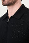 Delik Patterned Slim Fit Polo Collar Zippered Men's Knitwear T-Shirt Black - 11584.26Y - 2