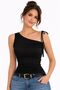 Women's One-Shoulder Asymmetrical Collar Sleeveless Tie-Detail Stretchy Blouse - 2