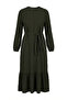 Ruched Textured Belted Dress 2242-03 Khaki - 5
