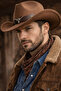 Men's Brown Cowboy Western Style Leather Detailed Vintage Hat - 3