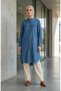 Buttoned Long Denim Tunic 0210-01 Blue - 2