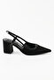 Leather Black Back-Strapped Short Heeled Women's Shoes - Kb2726