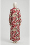 Elastic Sleeves Patterned Dress 0249-02 Burgundy Khaki - 5