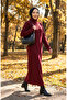 High Neck Collar Corded Fabric Hijab Dress 2188-03 Claret Red - 2