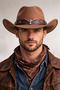 Men's Brown Cowboy Western Style Leather Detailed Vintage Hat - 5