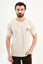 Plain Slim Fit Embroidered Crew Neck Men's T-Shirt Beige - 36869.26Y