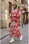 Elastic Sleeves Patterned Dress 0249-02 Burgundy Khaki