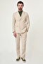 Gray Slim Fit Mono Collar Hidden Button Pleated Pants Men's Suit Beige - 45443.26Y - 3