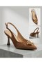 Tan Color Suede Open-Back Heeled Shoes - 3