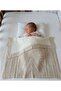 Openwork Cotton Knitted Baby Blanket - with Booties as a Gift - with Bow - Inside Is Wellsoft Fleece - 80X100 cm