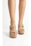 Buckle Detail Women's High Straw Look Shoes with Front Stripes Wedge Heel Slipper Sandals - 6