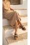 Buckle Detail Women's High Straw Look Shoes with Front Stripes Wedge Heel Slipper Sandals - 3