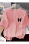Black Little Butterfly Printed Unisex Women'S/Men's Oversize Crewneck T-Shirt