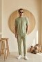 Men's Summer Green Regular Tracksuit Set Crew Neck T-Shirt Elastic Lace-Up Pants Ls-9979