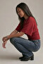 WONSA Slim Fit Waist-Fitted Wide-Sleeve Natural Viscose Blend Diagonal Jacquard Top & Women's Blouse - Burgundy - 4