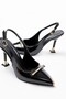 Women's New Classic Shoes with Gold Toe and Bow Detail, Black Heels - 5