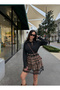 Women's Lace Detailed Belt Piece Plaid Patterned Skirt Brown - 4