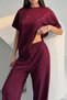Women's Burgundy Modal Fabric Stone Detailed Trousers T-Shirt Set Esr044 - 3