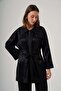 6040 Shiny Waist Tie Trench Coat – Black - 4