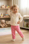Girl's Peter Pan collar Piece Ecru Shirt & Pink Pants Set - 4
