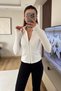 Rover Women's Long Sleeve Finger-Looped White Yoga Fitness Sports Blouse with Zippered Pocket Sleeves - 5