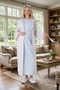 New Season Blue Patterned Shawl Collar Summer Special Design 100% Cotton Full Length Maternity Dressing Gown Nightgown Set - 5