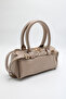 Women's Beige Front Belt Detailed Patent Leather Lined Mini Hand, Arm and Shoulder Bag